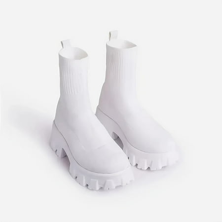 

Women‘s Thick Sole Knitted Ankle Boots Platform Sock Boots Solid Color Short Boots