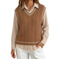 thumbnail image 5 of Breezora Womens College Style Fall Cable Knit V Neck Sweater Vest Ribbed Cropped Loose Sleeveless Layering Top, 5 of 9