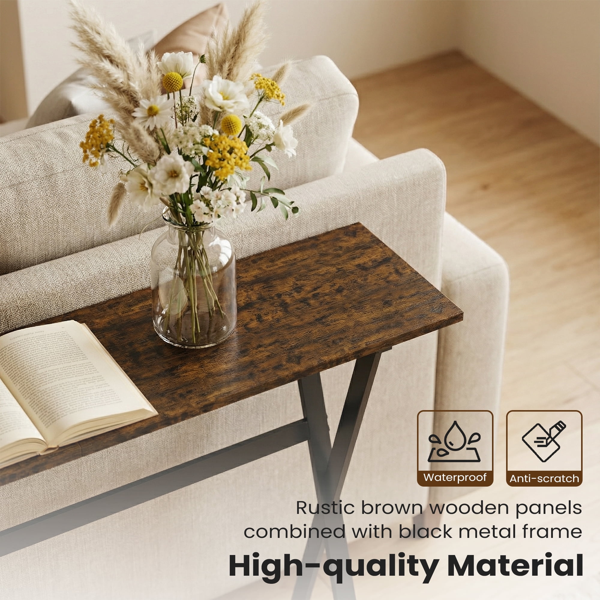 Manxile Narrow Console Table for Entryway, Farmhouse Sofa Side Table for Living Room, Foyer, Rustic Brown