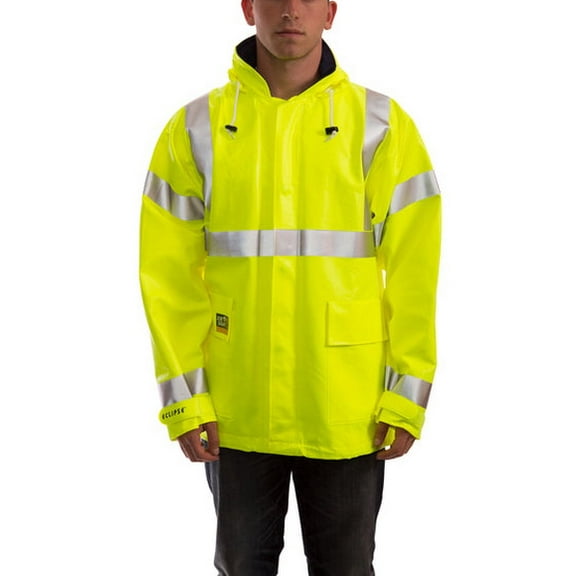 Tingley Arc Flash Flame Resistant Rain Jacket, PVC, Class 3 Lime, S J44122