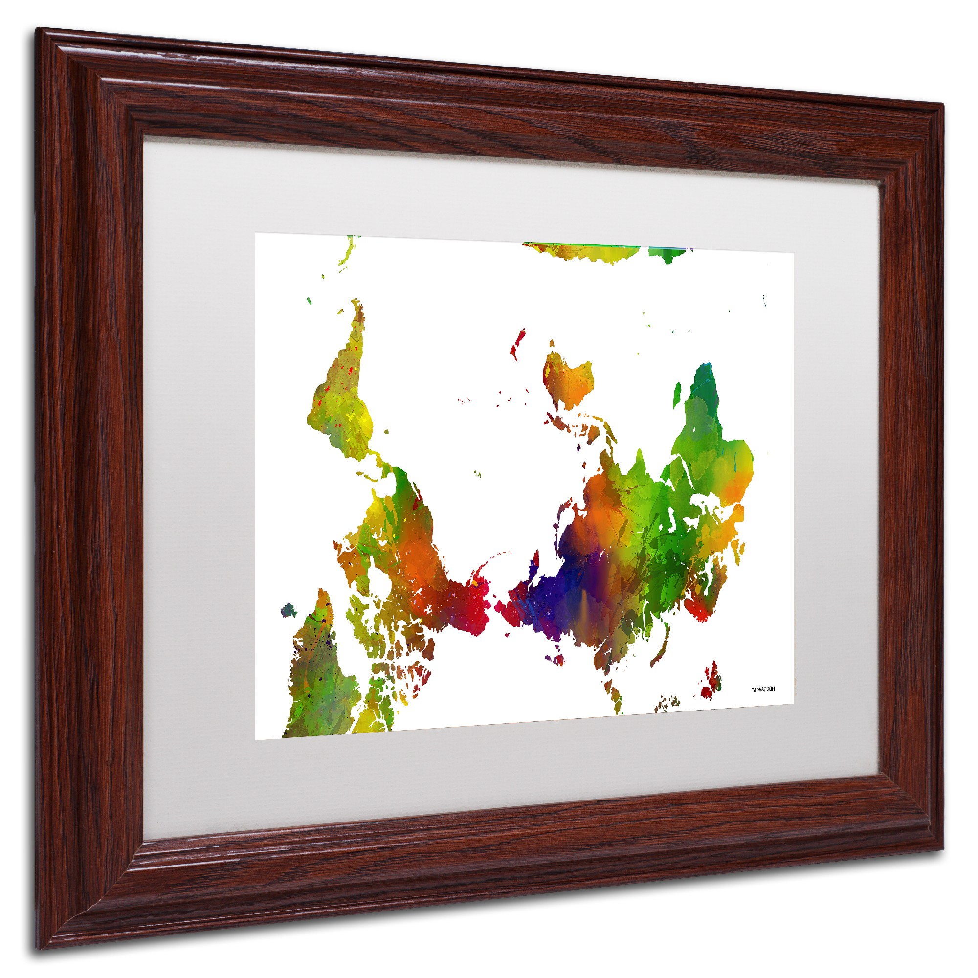 Trademark Fine Art "Upside Down Map of the World Clr 1" Canvas Art by Marlene Watson, White Matte, Wood Frame
