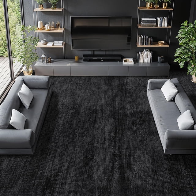 Alfombra LIANLAM 305 x 366 cm lavable, resistente a las manchas, negra
