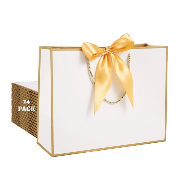 Bolsas de regalo VZZNN, 24 unidades, medianas y grandes, 32 x 25 x 11 cm, blanco y dorado