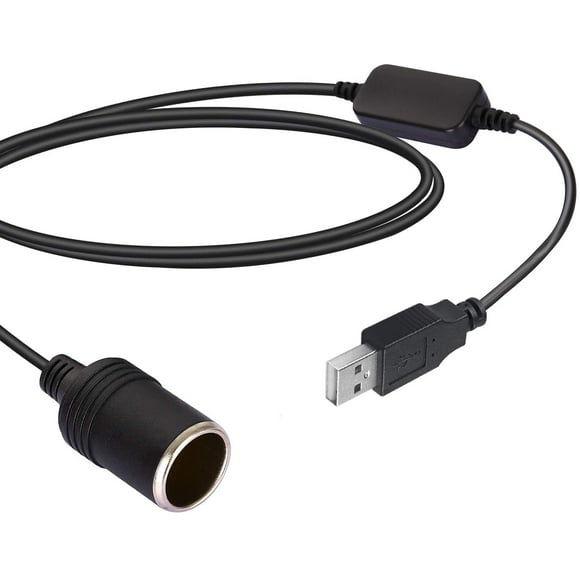 LIYU USB A Male to 12V Car Cigarette Lighter Socket Female Converter for GPS Dashcam and More-Black (0.6m/1.96ft)