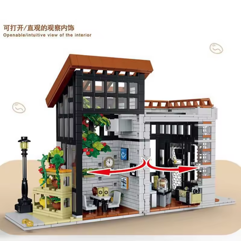 GZBricker Coffee House Building Sets Flower Store Garden with Light Compatible with Lego Architecture City Street View Display Home Decor for Adults