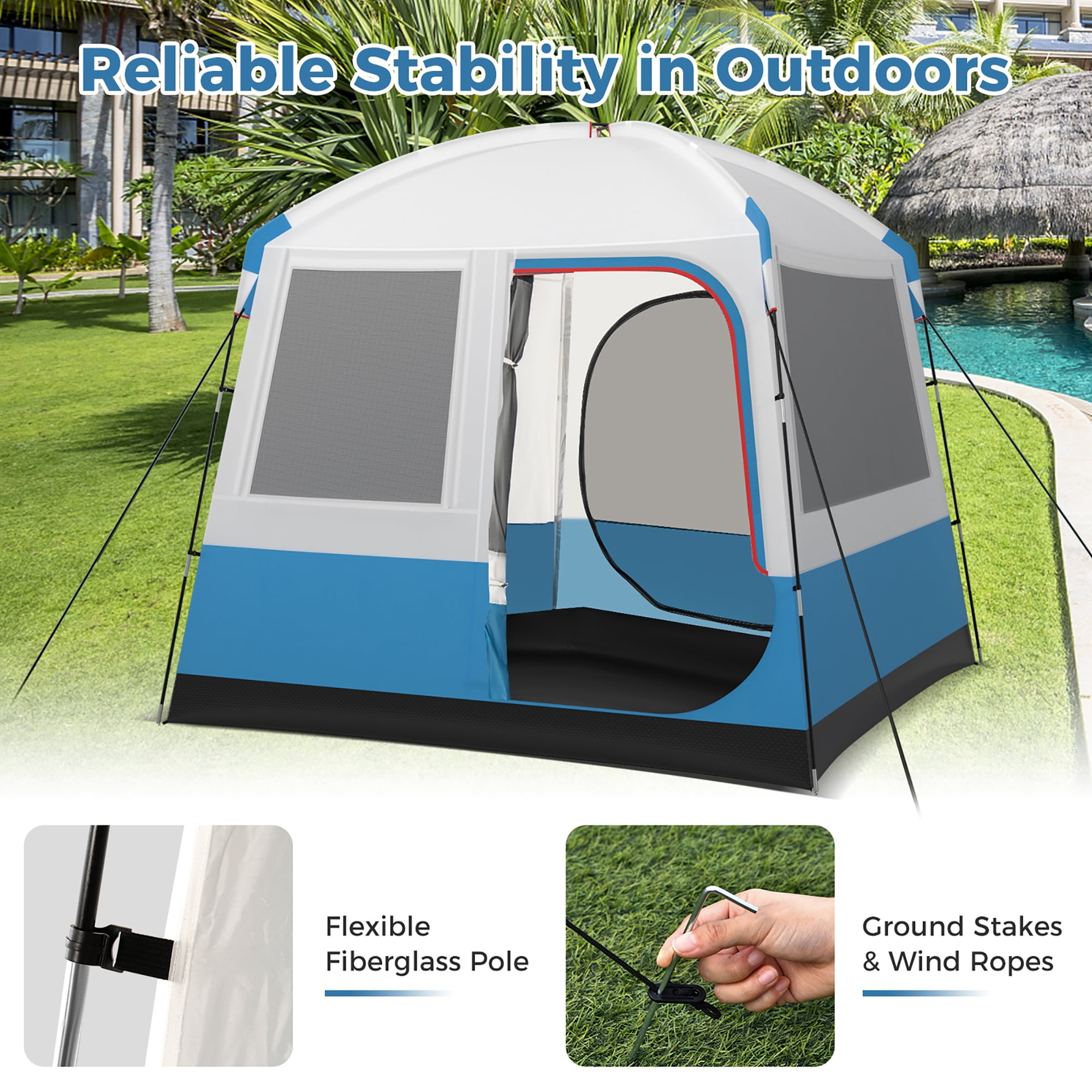 Gymax Camping Tent for 3-5 People Cabin Shelter w/ Large Double-Layer Mesh Front Door