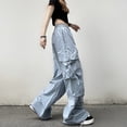 thumbnail image 2 of Pantalones cargo Rimocy Hip Hop con bolsillos grandes para mujer 2023, pantalones holgados de cintura alta con cordón, ropa de calle para mujer, pantalones deportivos de pierna ancha Y2K, 2 of 6