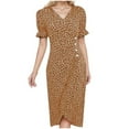 thumbnail image 1 of XDZJLR Robes pour Femmes Imprimé Midi avec Manches Bouffantes et Ourlet Robe Col en V, 1 of 5