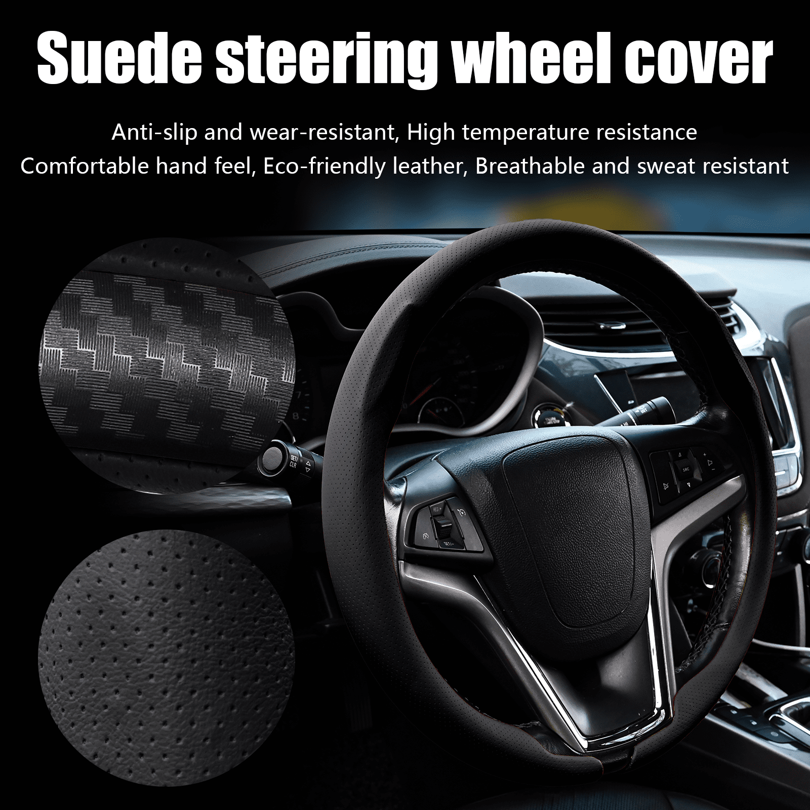 Slim Nappa Leather Steering Wheel Cover Ultra-Thin Design, Breathable, Non-Slip for Comfortable Grip - Universal Fit for 14.5-15 Inch Wheels