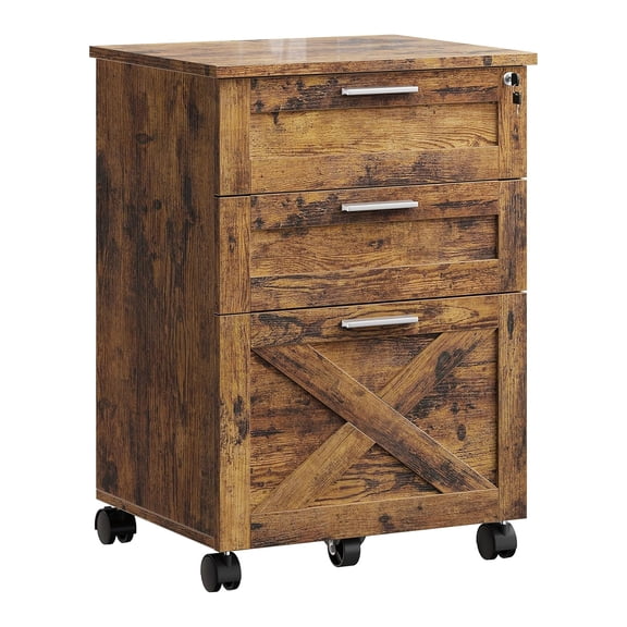 M optimized 3-Drawer File Cabinet with Lock, Mobile Desk Filing Cabinet for Home Office, Wood Storage Organizer for Letter/A4/Legal Size Documents