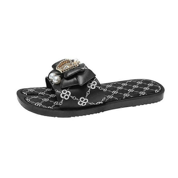 Fashion Crown Bow Women's Slippers Open Toe Beach Thong Sandals for Summer