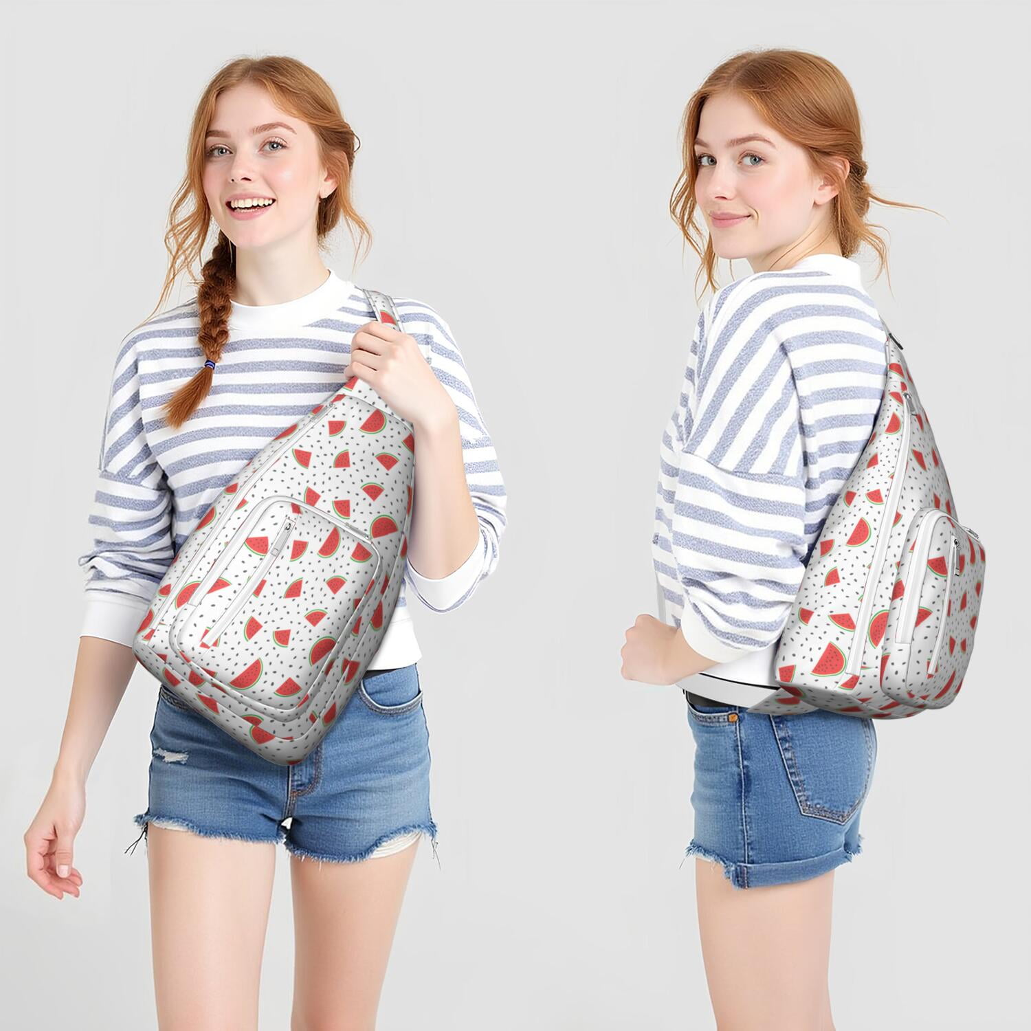 Summer Fresh Watermelon Print Sling Bag – Tear-resistant Organizer Chest Bag, Unisex Geometric Pattern Bag for Gym, Running and Daily Commute