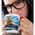 thumbnail image 2 of 3drose, Tall Ship Digital Art. Fantasy Brig Catches Fresh Trade Wind at Sea, 11oz Two-tone Red Mug, 2 of 6