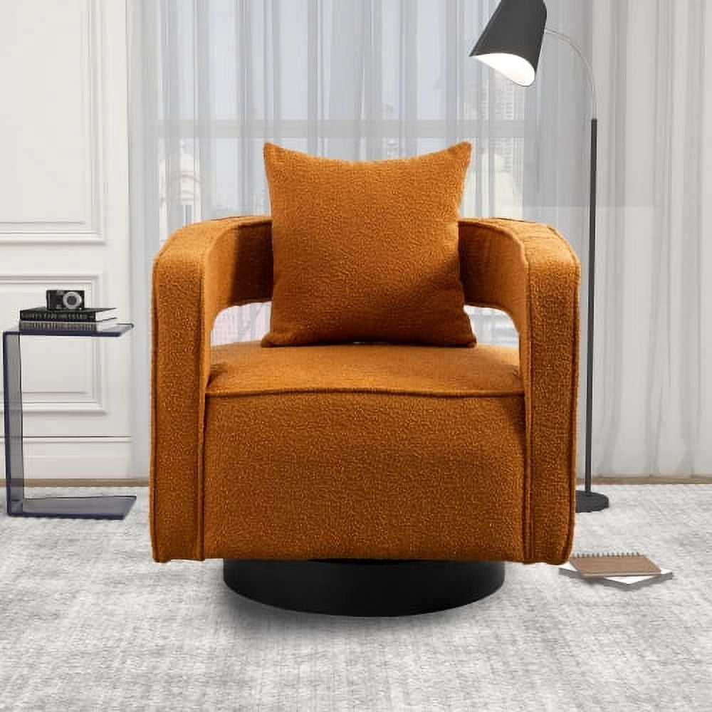 Leumius Swivel Accent Chair with Open Back,Modern Single Sofa Chair With Weathered Base for Nursery Bedroom Living Room Hotel Office, Club Chair Leisure Arm Chair for Lounge,Caramel Polyester