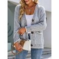 thumbnail image 4 of Women'S Long Sleeve V-Neck Contrast Color Button Knitted Sweater Fall Winter Pocket Cardigan Jacket Dark Gray L, 4 of 9