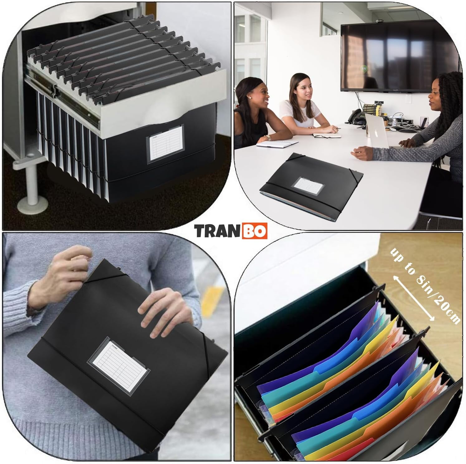 2-in-1 Expanding Hanging File Folders for Filing Cabinet, TRANBO 7 Pockets Extra Capacity Hanging Accordion File Organizer with Retractable Hook, 1/3-Cut Tab, Letter Size for Files Frame - 3 Pack