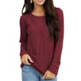 thumbnail image 3 of Camisa informal holgada para mujer para el trabajo y citas, cuello redondo, talla S, hombros descubiertos, manga larga, color rojo vino, 3 of 6