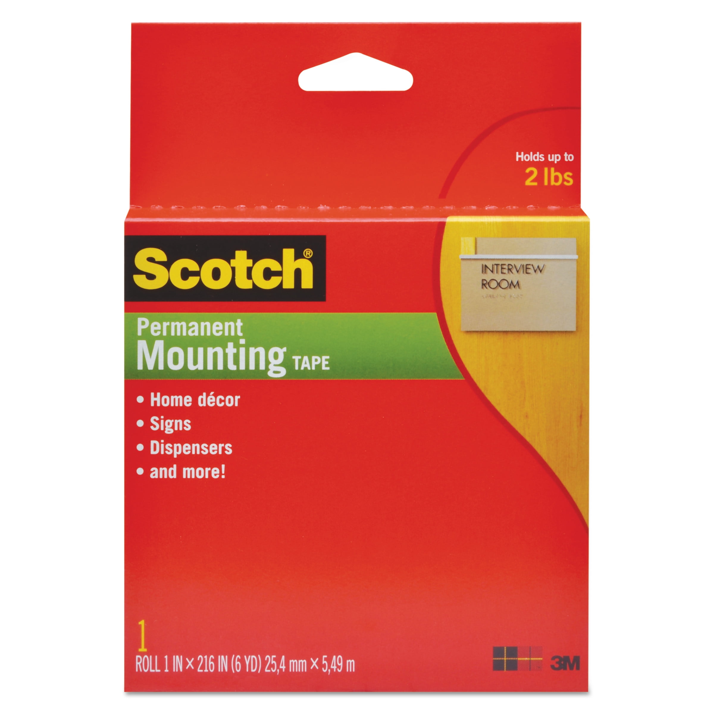 Scotch Foam Mounting DoubleSided Tape, 1" Wide x 216" Long