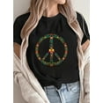 thumbnail image 1 of 1pc Bohemian Peace Sign Print T-Shirt, Casual Round Neck Short Sleeve Top, Cotton Knit Fabric, Geometric Pattern, Regular Length, All Seasons, 1 of 6