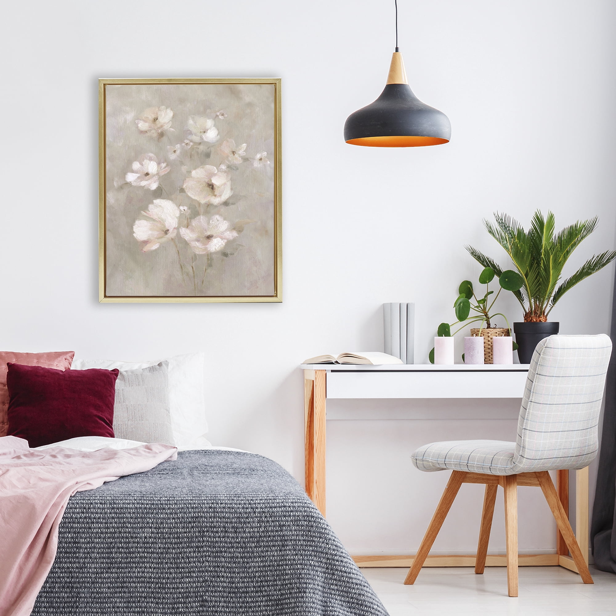 Stupell Industries Blush Florals over Beige Gold Framed Floater Canvas Wall Art, design by Carol Robinson