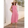 thumbnail image 4 of Women's Dresses Long Sundresses Plaid Striped Pockets Maxi Dress for Summer Casual Beach Vacation Red XL, 4 of 9