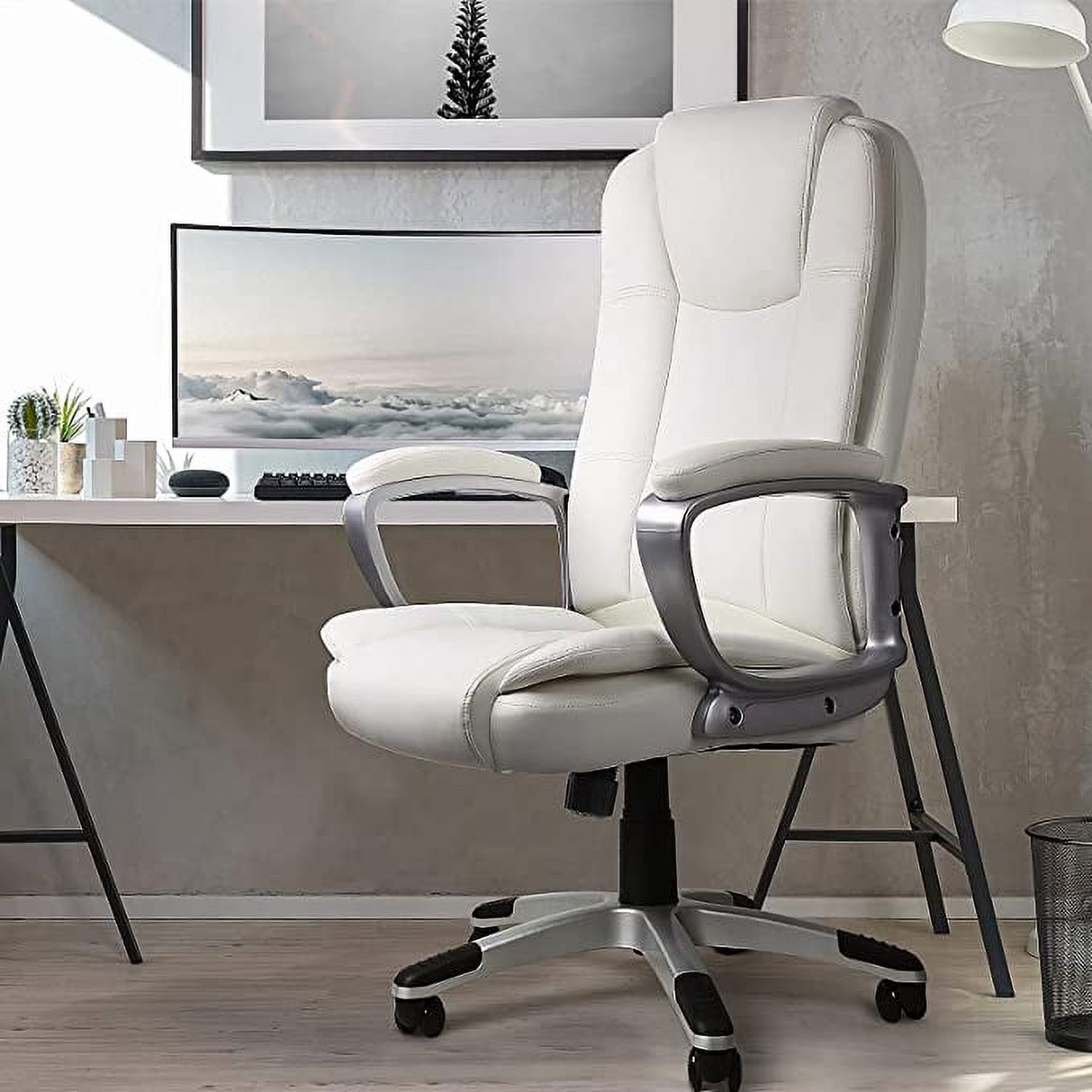 Home Office Chair, Comfortable Heavy Duty Design, Ergonomic High Back Cushion Lumbar Back Support, Computer Desk Chair, Big and Tall Chair, Adjustable Executive Leather Chair with Arms (White) - image 5 of 7