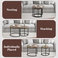 thumbnail image 5 of Nesting Coffee Table Round Side Table Set of 2 End Tables for Living Room Bedroom Balcony, Wooden Stacking Accent Coffee Tables with Metal Frame, 5 of 6