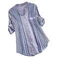 thumbnail image 1 of Women Plus Size Three Quarter Striped Print V-Neck Loose Fit Top T-Shirt Blouse, 1 of 6