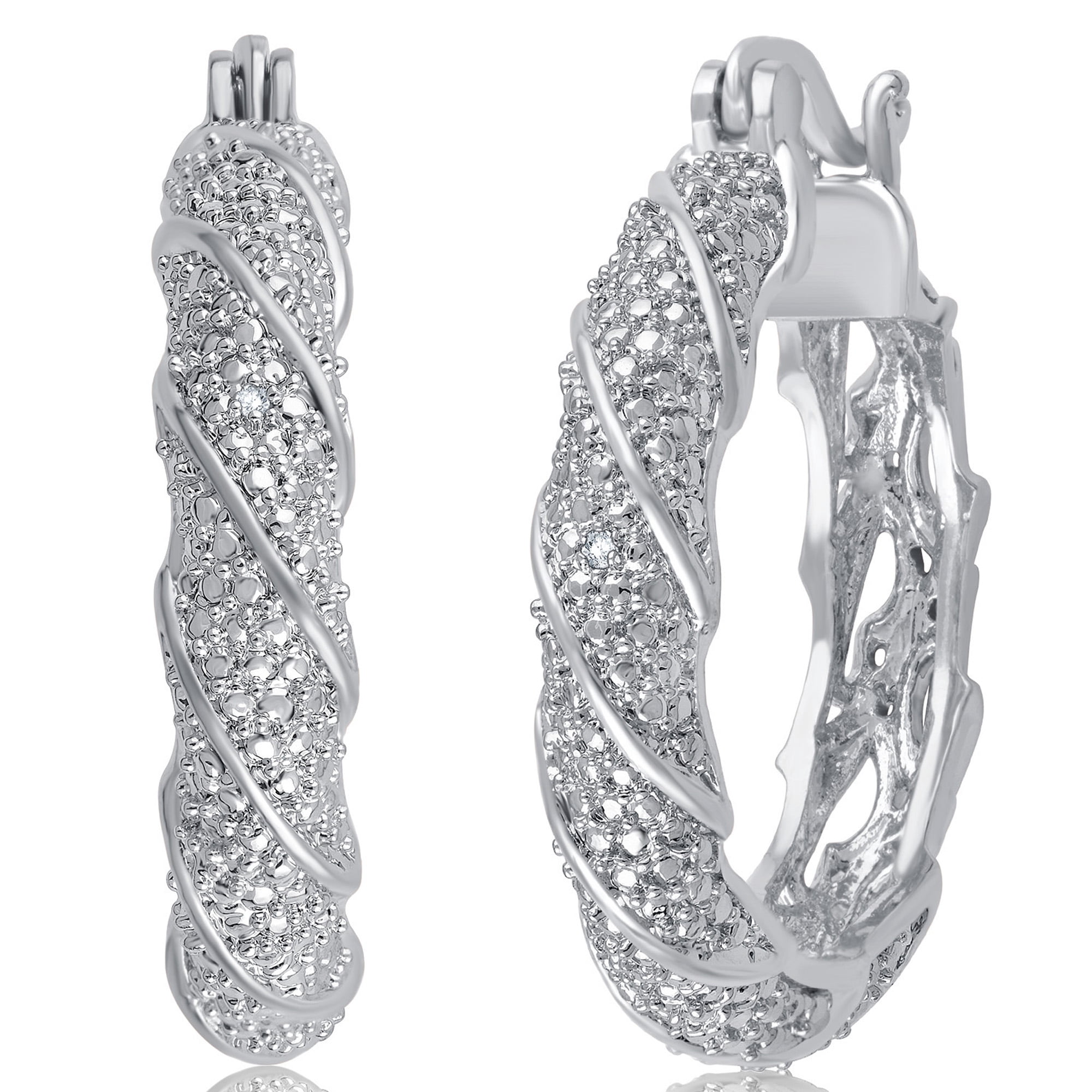Arista Diamond Accent Women's Twisted Hoop Earrings in Silver tone over Brass
