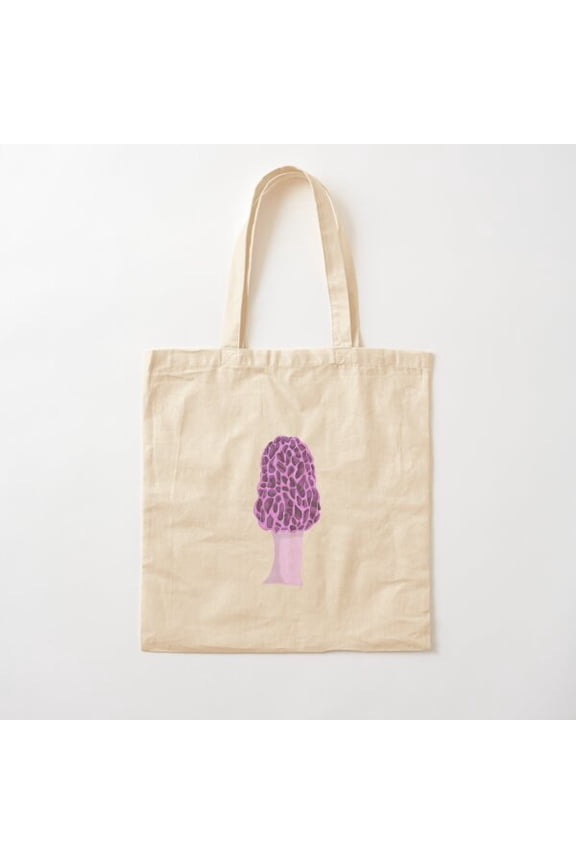 Purple Morel Mushroom Canvas Tote Bags, Reusable Shopping Bag