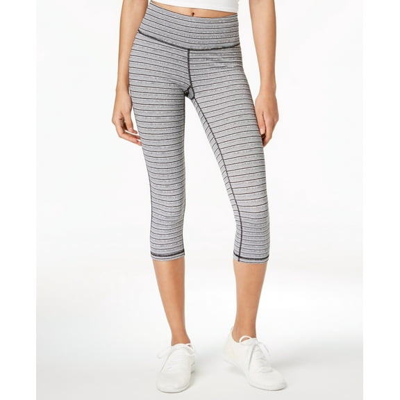 Ideology Womens Striped Cropped Leggings,Black/White Jacquard,LARGE