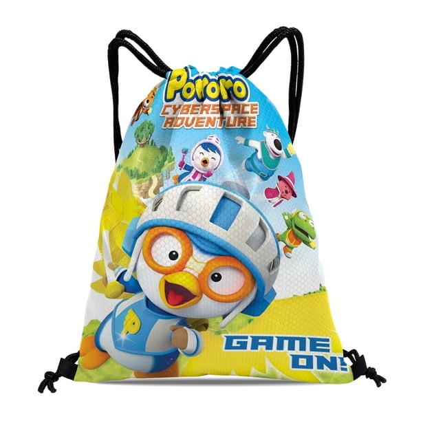 Pororo, el Pequeño Pingüino Mochila de Cuerdas para Deportes y Gimnasio, Bolsa de Cuerdas Resistente al Agua, Bolsa Cinch, 30×40cm