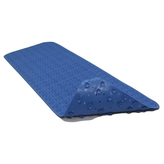 SafeLand Patented Non-slip Bath, Shower and Tub Mat, 36x15 Inch, TPR Material, Eco-Friendly, XL Size, Machine Washable, Extra-Soft, Powerful Gripping Suction Cups, Drain Holes, Classic Tile-Blue