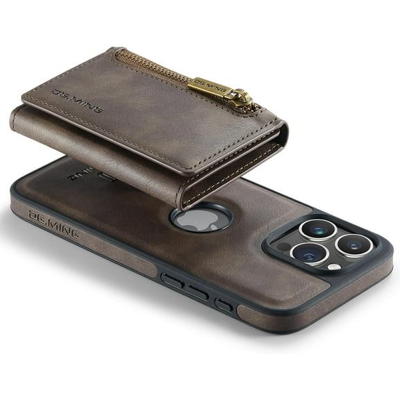 2 in 1 Detachable Compatible with iPhone 15 Pro Max Case Wallet with Card Holder Faux Leather Men Women 6.7'' RFID Blocking (Coffee,IP 15 Pro Max)