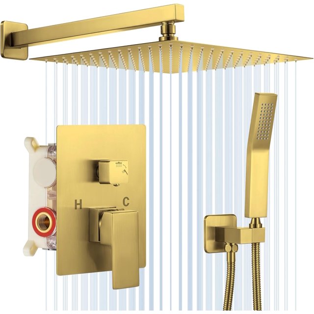 Shower System Matte Pressure Rain Shower Head with Handheld Wall Mounted Mixer Shower Set Bathroom Rainfall Shower Head Shower Brass Shower Valve and Trim