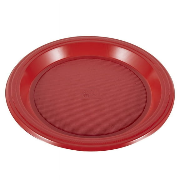 ERDOUY 20Pcs 7in Plastic Dinner Plates, Disposable Plates Bulk Pack, Party Plates for BBQ, Picnic, Parties, Travel and Events, Microwavable Recyclable(Red B)