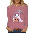 thumbnail image 2 of YUGYXL Women's Halloween Sweatshirts Pumpkin Ghost Graphic Long Sleeve Casual Crewneck Pullover Tunic Tops Purple S, 2 of 7