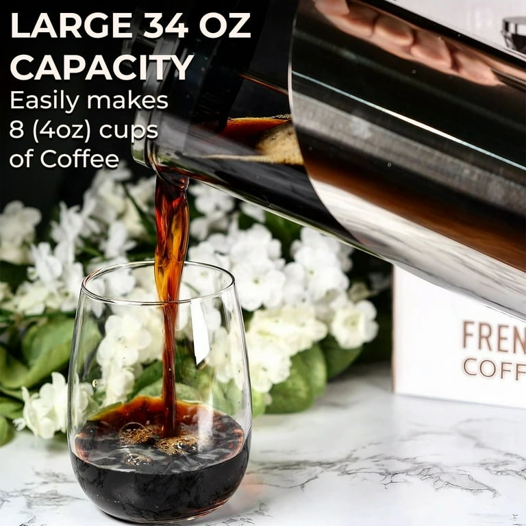 Kaffe KF1010 French Press Coffee Maker Double-Wall Borosilicate Glass - 1L