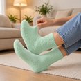 thumbnail image 6 of MKOSPLRT Soft Flannel Fleece Winter Floor Socks for Women Mint Green Thick Warm Mid‑Calf Sleeping Socks Comfortable Fluffy House Socks Home Casual Daily Wearing, 6 of 7