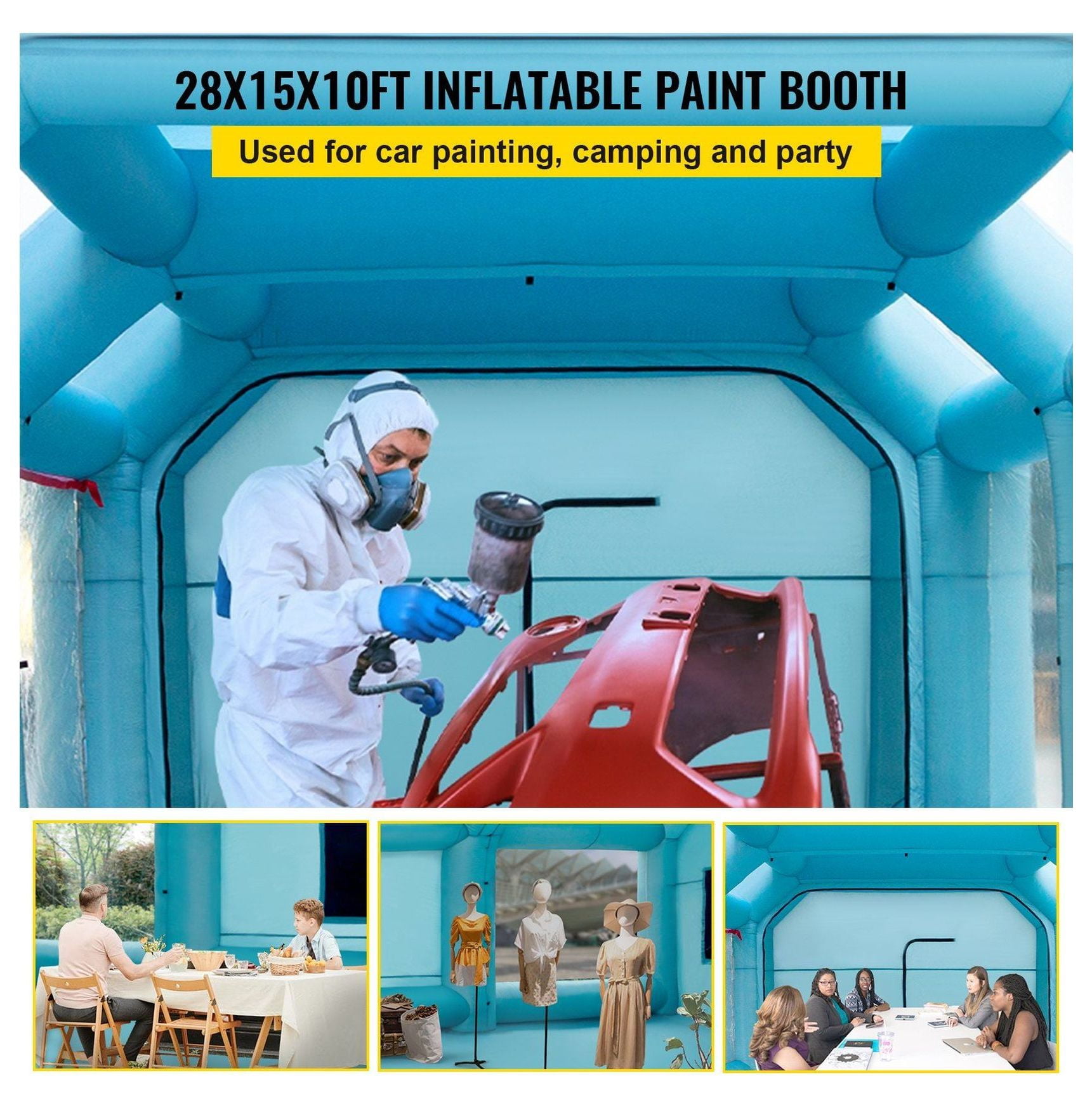 Inflatable Paint Booth 28x15x10ft, Car Paint Tent with Filter System & Blowers, Auto Paint Spray Booth, Portable Workstation for Car Repair & DIY Projects