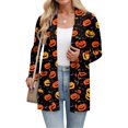 thumbnail image 5 of WTOBBY Women's Halloween Print Lightweight Open Front Cardigan Sweater Long Sleeve Casual Loose Thin Knit With Pockets Fall Batwing Cover Up Outerwear,Earthy Yellow M, 5 of 6