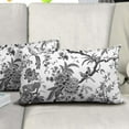 thumbnail image 2 of Chinoiserie Pillow Covers 12x20 Inch Set of 2 Black White Gray Floral Birds Decorative Throw Pillows Rustic Vintage Flowers Pillow Cases Cotton Rectangle Cushion Cover Decor for Couch Bed Sofa, 2 of 6