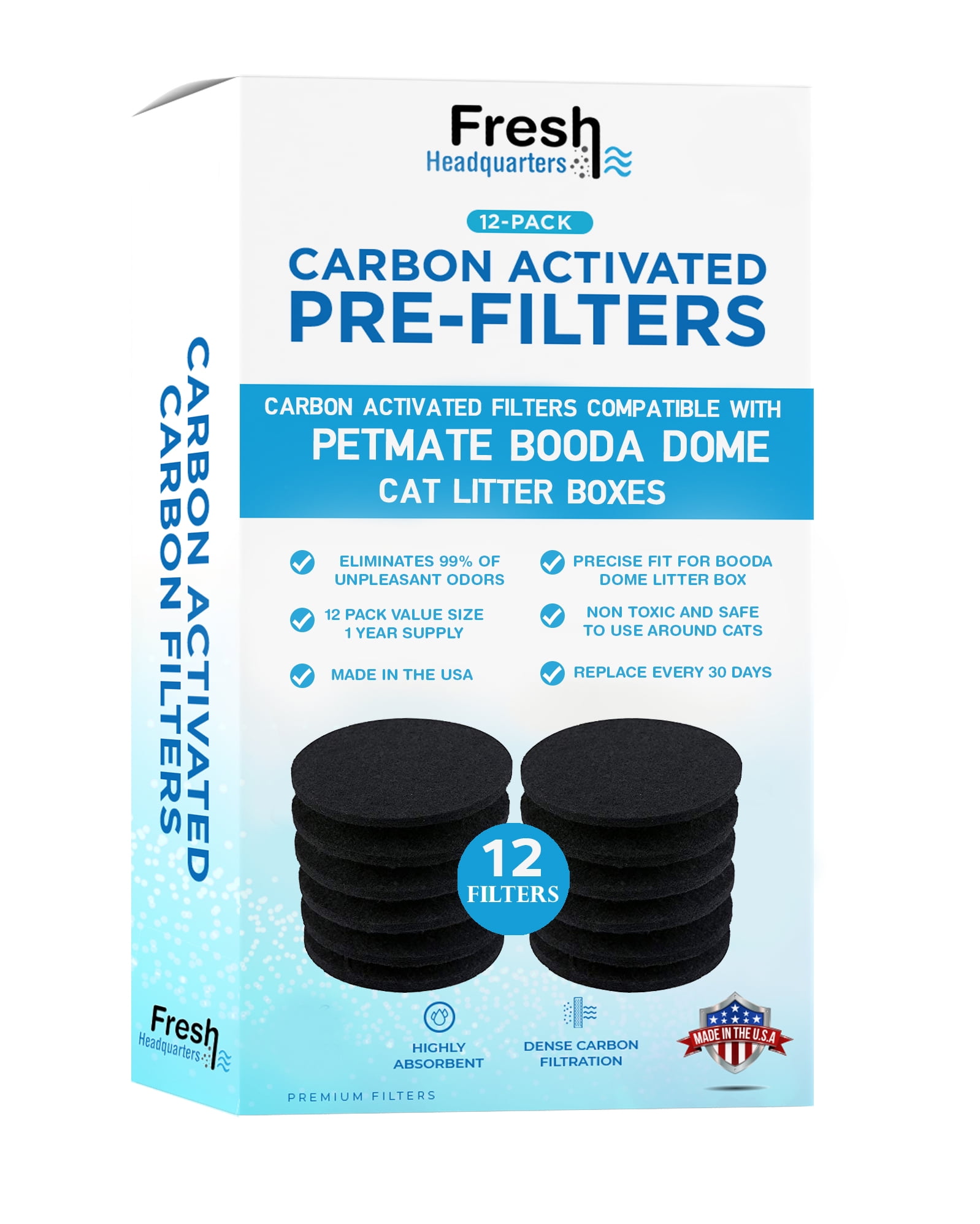 Cat Litter Box Replacement Filters Activated Carbon Charcoal Filters Compatible with Petmate Booda Dome Clean Step Cat Litter Box 4 Pack 