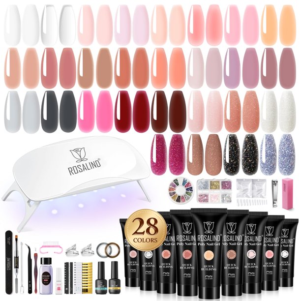 Kit de gel de uñas de polietileno ROSALIND de 28 colores con lámpara Mini UV/LED