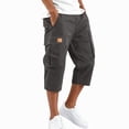 thumbnail image 2 of HKYNLAG Cargo Shorts for Men Stretch Waist Below The Knee Long Shorts Relaxed Fit Hiking Capri Short Mulit Pockets Dark Gray L, 2 of 7