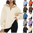 thumbnail image 1 of Chandail à Demi-Glissière Surdimensionné pour Femmes, Chandail à Manches Longues, Chandail à Capuchon à Quart de Glissière, Chandail pour Adolescentes, Blouse d'Automne, Vêtements, Chandail à Manches Longues, 1 of 4