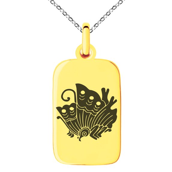 Stainless Steel Taira Ageha Samurai Crest Engraved Small Rectangle Dog Tag Charm Pendant Necklace