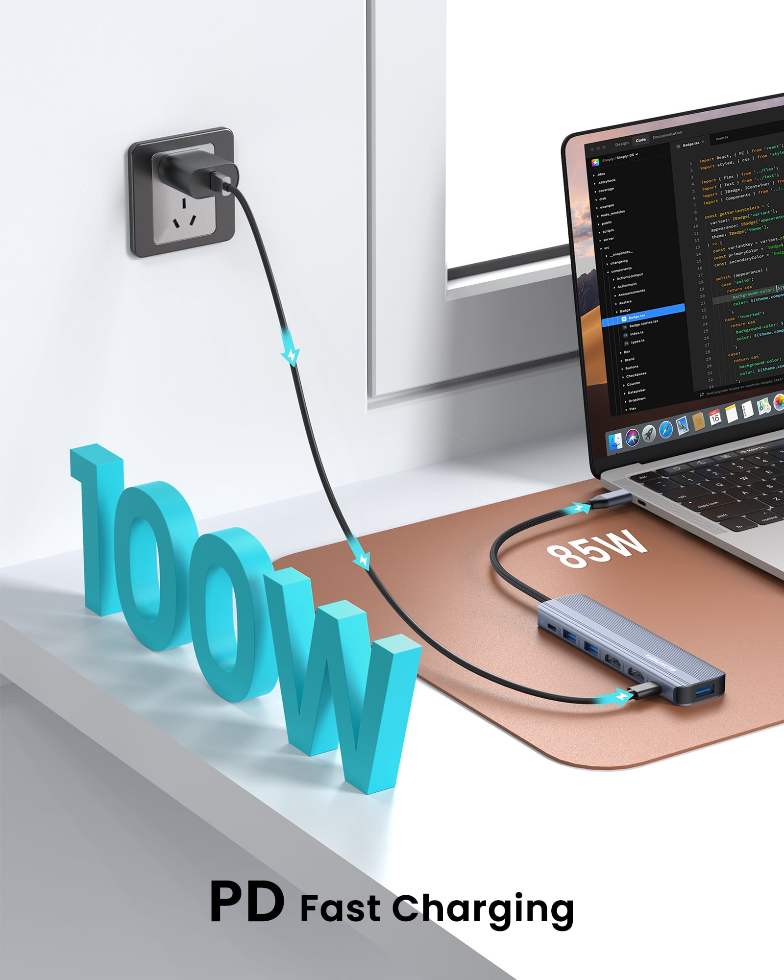 USB C Hub Docking Station Dual Monitor for MacBook Air/Pro Laptop, Multi Monitor Dock Adapter Multiport Dongle with 2 HDMI 4K 60Hz, 100W PD Charging, 3xUSB-A 3.0 & USB-C Data Port (5Gbps)