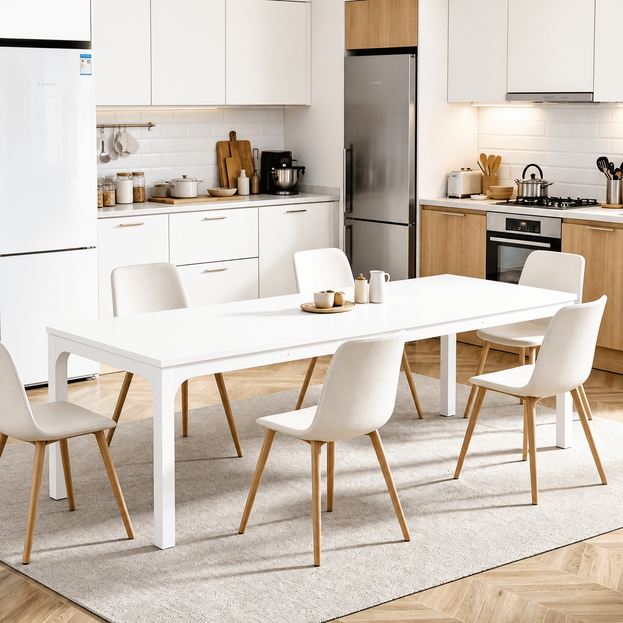 Rectangular Industrial Dining Table, Thick Particleboard Top & 1.97in Heavy Duty Metal Legs Seats 6-8, Multipurpose Dinner Conference Work Desk