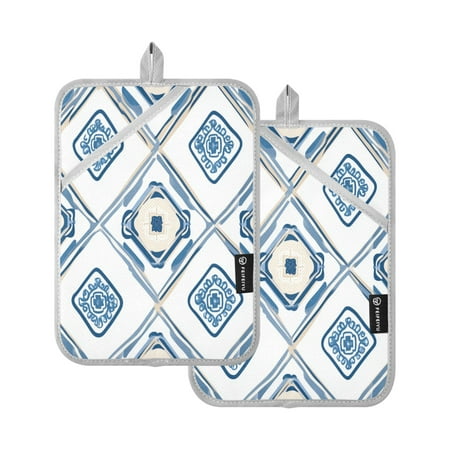 

Vzayy Kitchen Pot Holders Sets Heat Resistants for Cooking Baking Blue Diamond Pattern